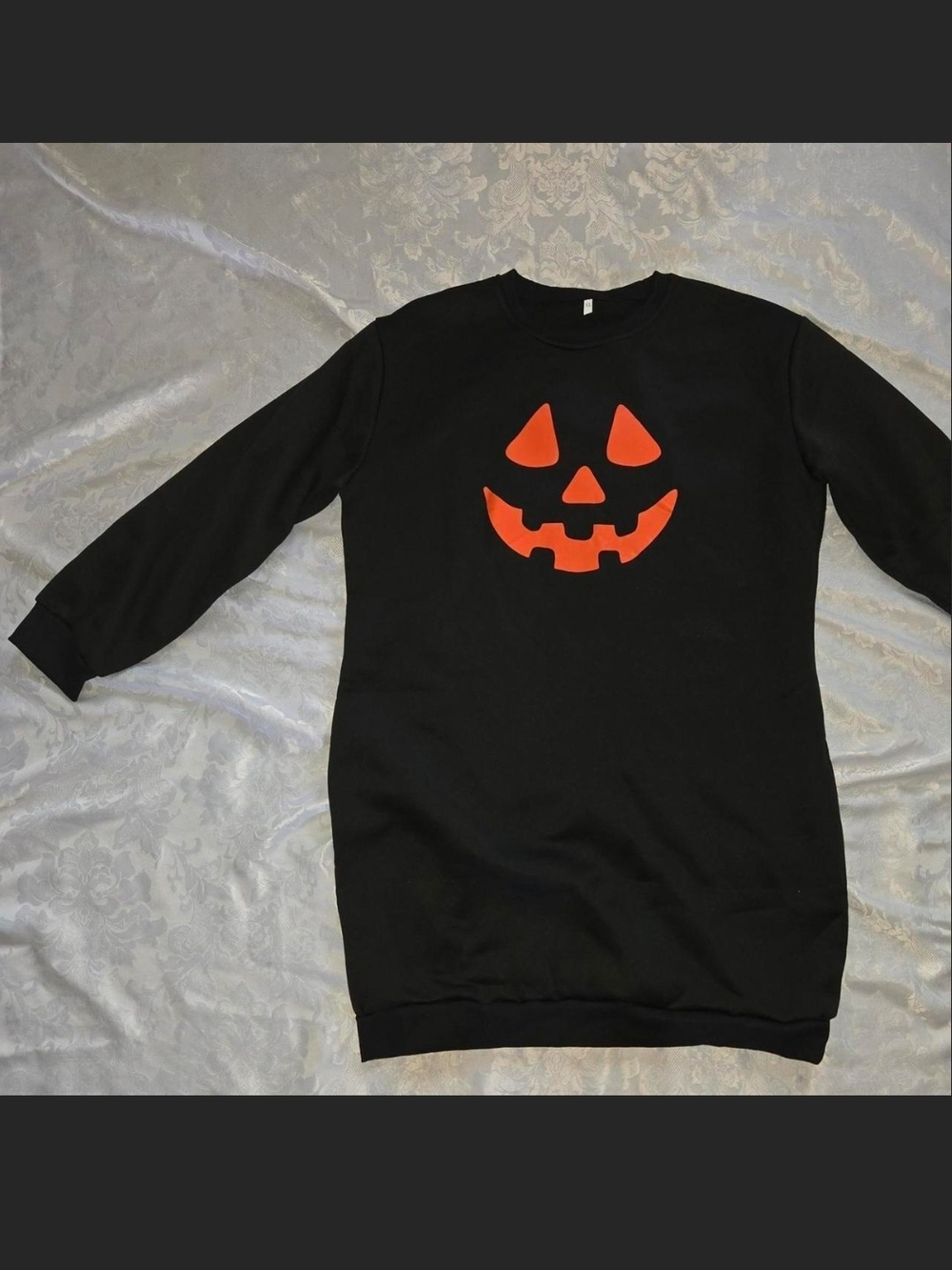 SHEIN Black Sweatshirt Dress with Orange Pumpkin Face